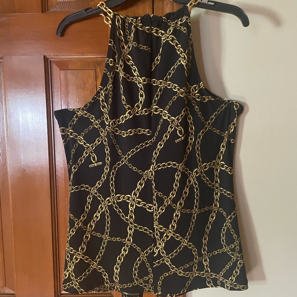 Michael Kors sleeveless top w gold chain straps.